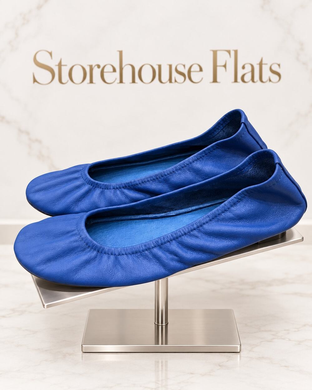 The Storehouse Flats Royal Blue Leather Foldable Ballet Flats Women’s Size 9